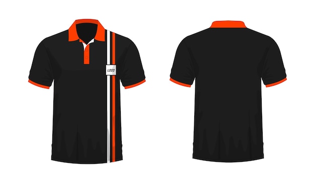 Modelo de t-shirt polo laranja e preto para design sobre fundo branco. ilustração em vetor eps 10.