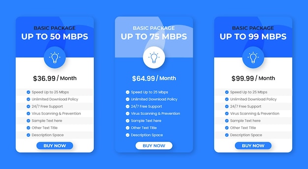 Modelo de tabela de preços colorido moderno com três tipos de planos premium vetor grátis