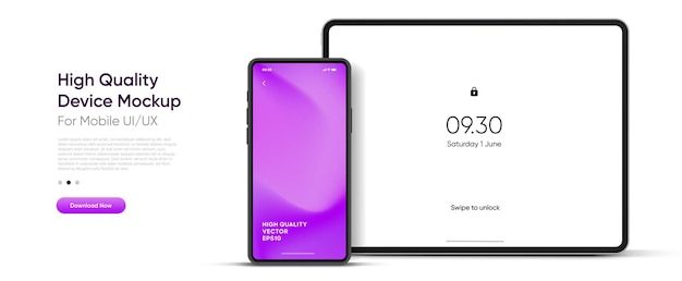 Vetor modelo de tablet moderno vista frontal e modelo de smartphone e tablet de alta qualidade isolado em branco