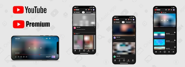 Modelo de tela de mídia social player de vídeo móvel mockup phone video player app ui blogging