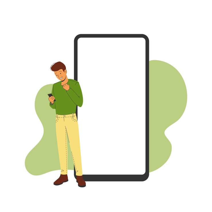 Modelo de telefone com correspondência ao lado de um homem alegre ilustração vetorial