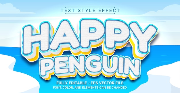 Modelo de texto gráfico editável com efeito de estilo de texto de pinguim feliz