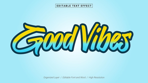 Modelo de tipografia de fonte editável good vibes estilo de efeito de texto letras ilustração vetorial