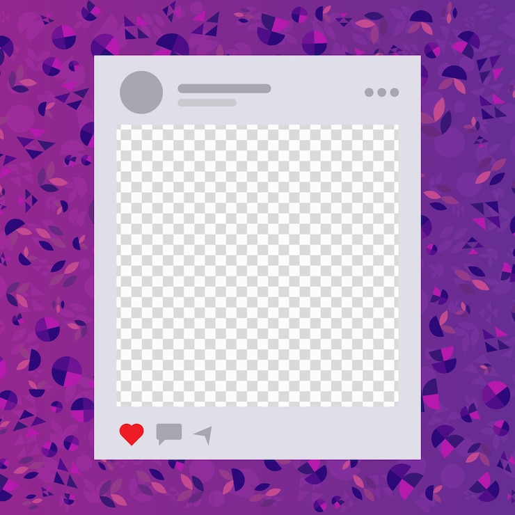 Vetor modelo de twibbon com ícone de coração em fundo roxo