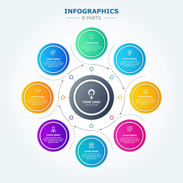 Modelo de vetor circular de infográficos de pictograma para negócios