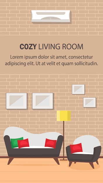 Modelo de vetor de banner plana de design de sala de estar