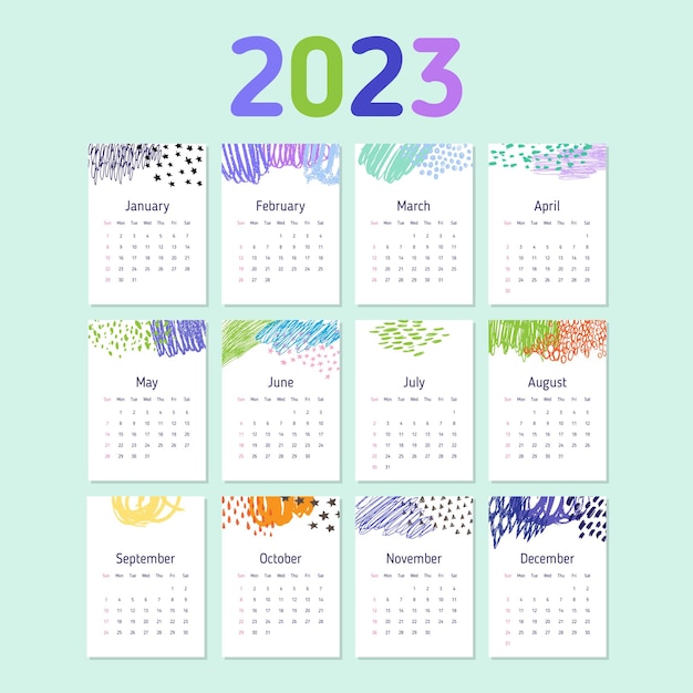 Vetor modelo de vetor de calendário anual 2023