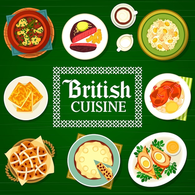 Modelo de vetor de capa de menu de pratos de cozinha britânica