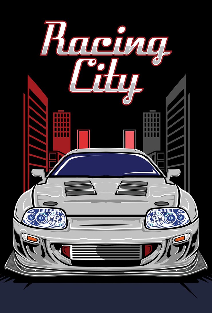 modelo de vetor de carro esportivo com fundo de edifícios pode usar roupas de camiseta com logotipo modificado automaticamente