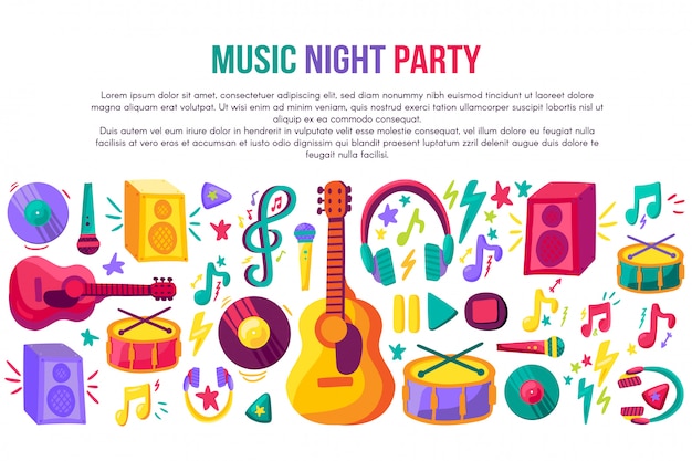 Modelo de vetor de cartaz de convite de festa de noite de música
