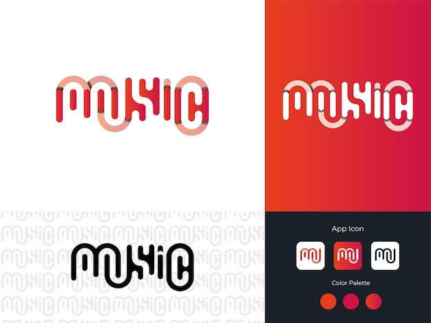 Modelo de vetor de conceito de design de ícone de aplicativo de logotipo de marca de palavra de música marca completa