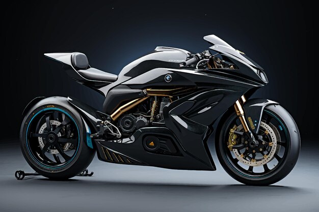 Vetor modelo de vetor de design de arte de bicicleta esportiva 3d moto super esportiva preta em fundo branco isolado