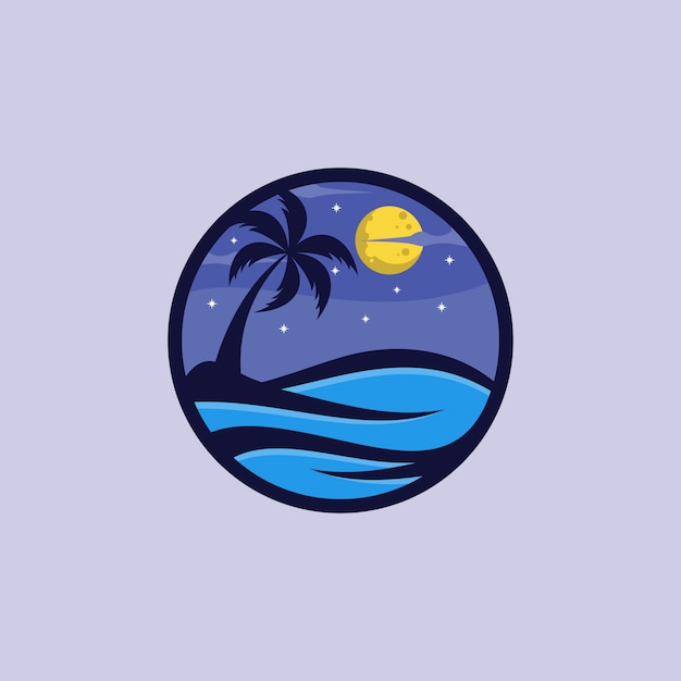 Modelo de vetor de design de logotipo à noite na praia