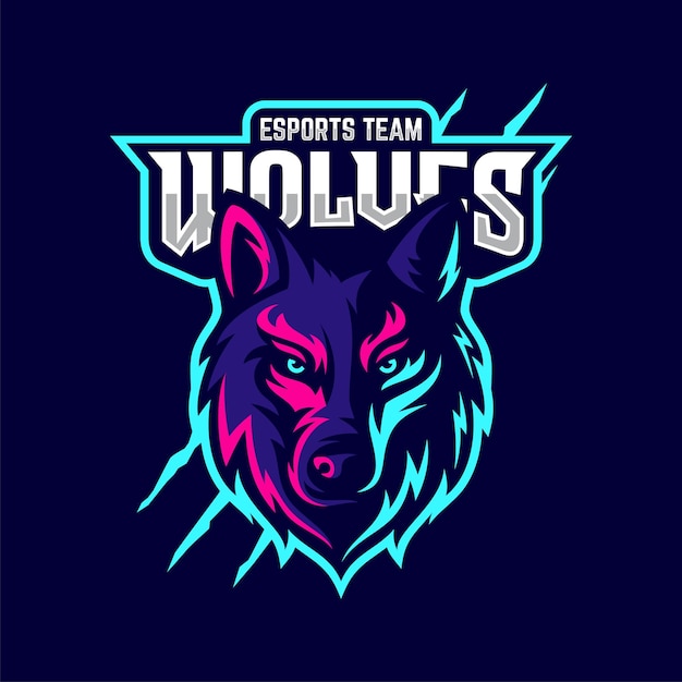 Modelo de vetor de design de logotipo de jogo de mascote de lobo