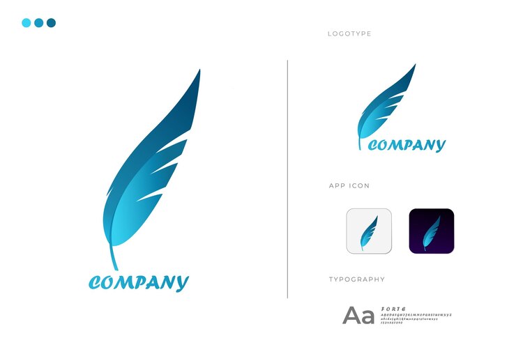 Vetor modelo de vetor de design de logotipo de penas com ícone de aplicativo um logotipo de assinatura de pena azul abstrato moderno