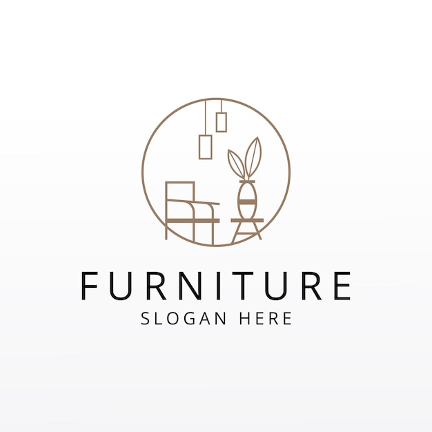 Modelo de vetor de design de logotipo de sala minimalista interior de logotipo de móveis