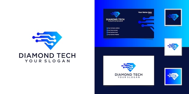 Modelo de vetor de design de logotipo de tecnologia de diamante e cartão de visita