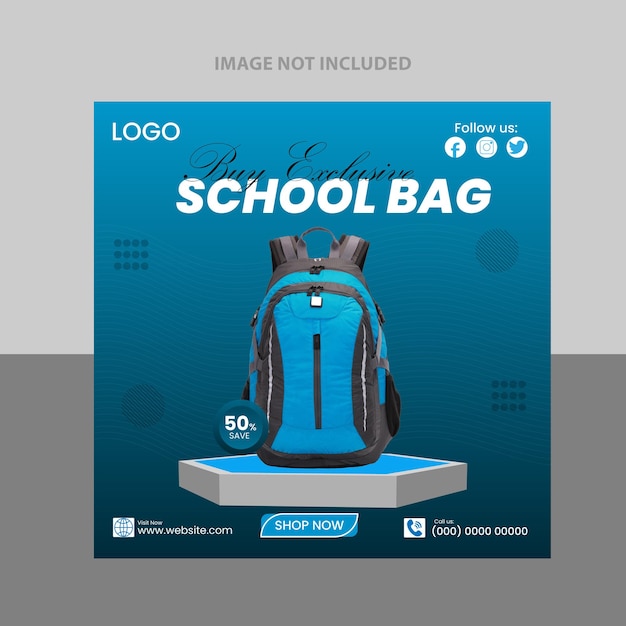 Vetor modelo de vetor de design de postagem de mídia social de mochila escolar