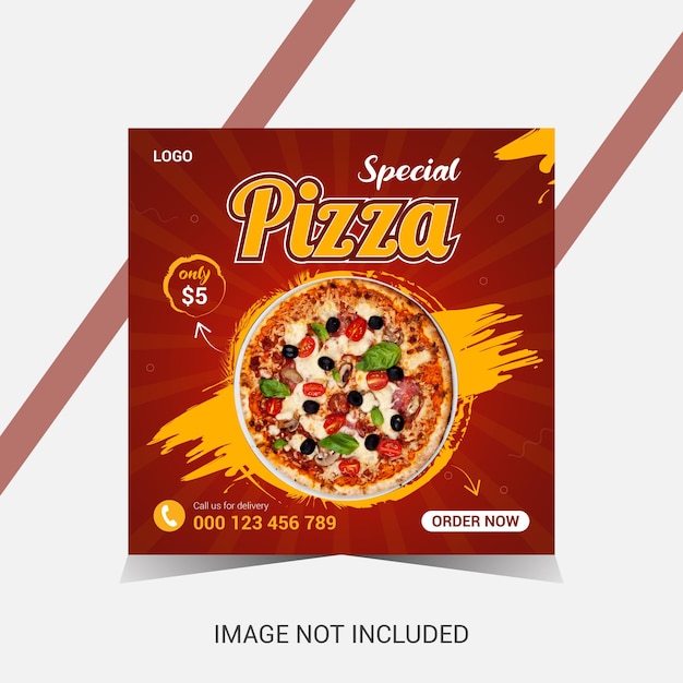 Modelo de vetor de design de postagem de mídia social de pizza especial com banner quadrado.