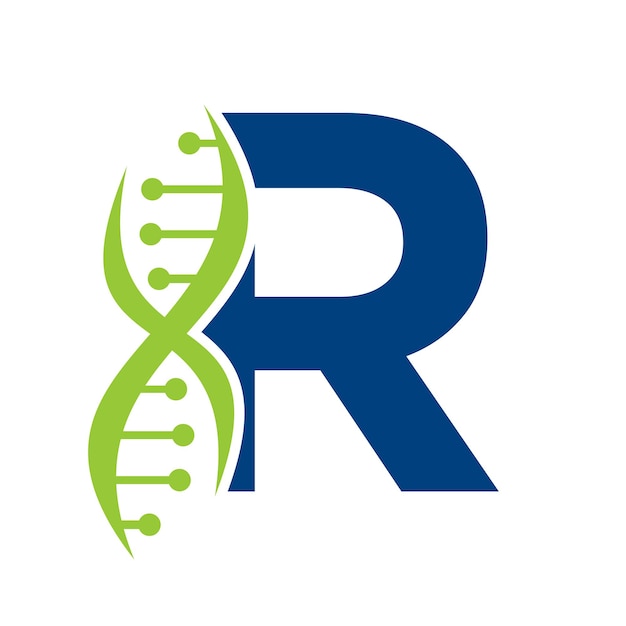 Vetor modelo de vetor de dna na letra r para o símbolo de saúde