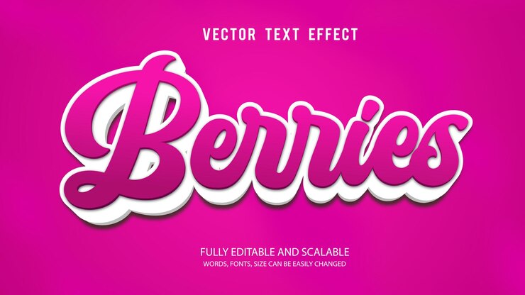 Vetor modelo de vetor de efeito de texto editável de bagas 3d com fundo fofo
