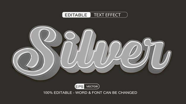 Modelo de vetor de efeito de texto editável em 3d prateado