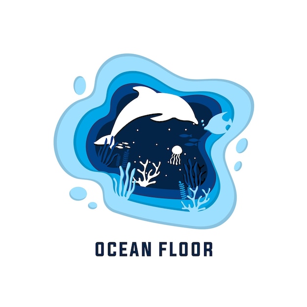 Modelo de vetor de fundo do oceano de corte de papel. vida marinha aquáticos subaquáticos ilustração papel arte graphic.