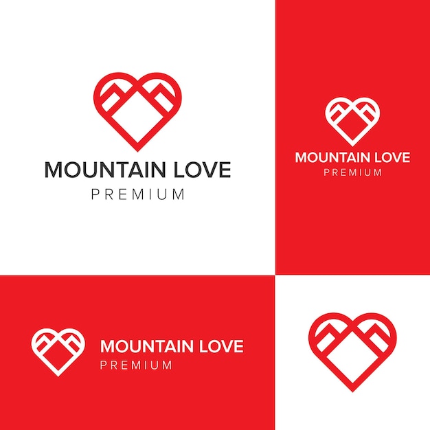 Modelo de vetor de ícone de logotipo de amor da montanha