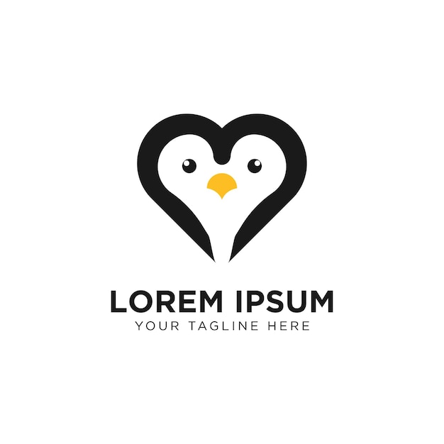 Modelo de vetor de ícone de logotipo de pinguim de amor