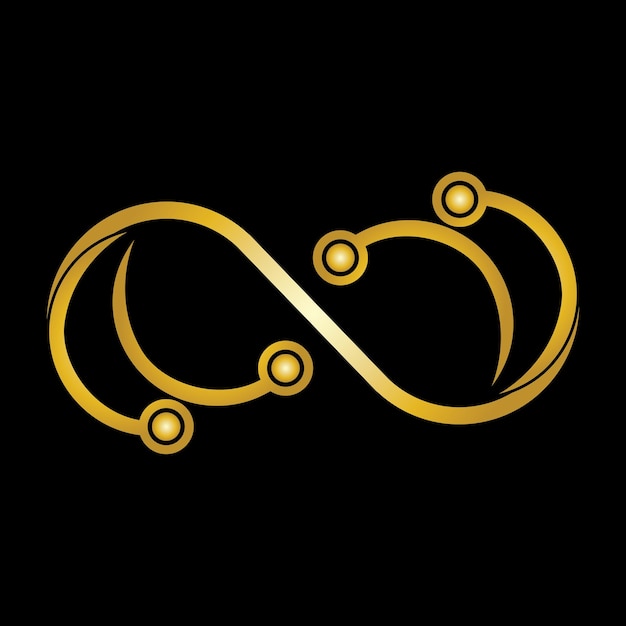 Vetor modelo de vetor de ícone de símbolo de logotipo de tecnologia de infinito dourado
