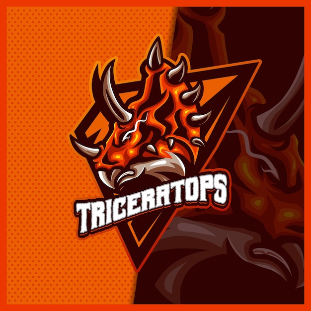 Vetor modelo de vetor de ilustrações de design de logotipo esport mascote triceratops dinossauros, logotipo raptor para flâmula de jogo de equipe youtuber banner twitch discord