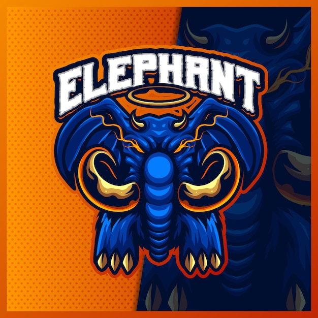 Vetor modelo de vetor de ilustrações de design de logotipo mascote elephant king head, logotipo de coroa de elefante para banner de streamer de jogo de equipe, estilo de desenho animado em cores