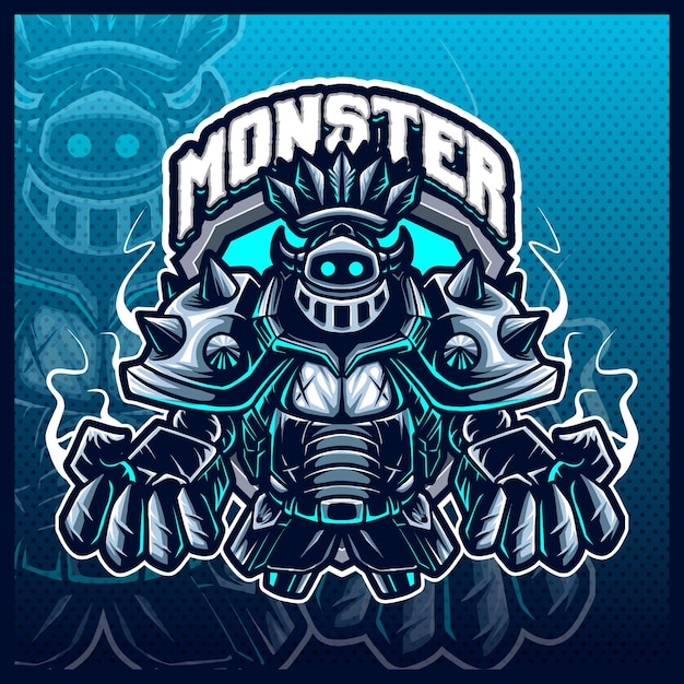 Vetor modelo de vetor de ilustrações de design de logotipo mascote knight warrior monster, logotipo steal guardian monster para mercadoria de streamer de jogo em equipe, estilo cartoon em cores