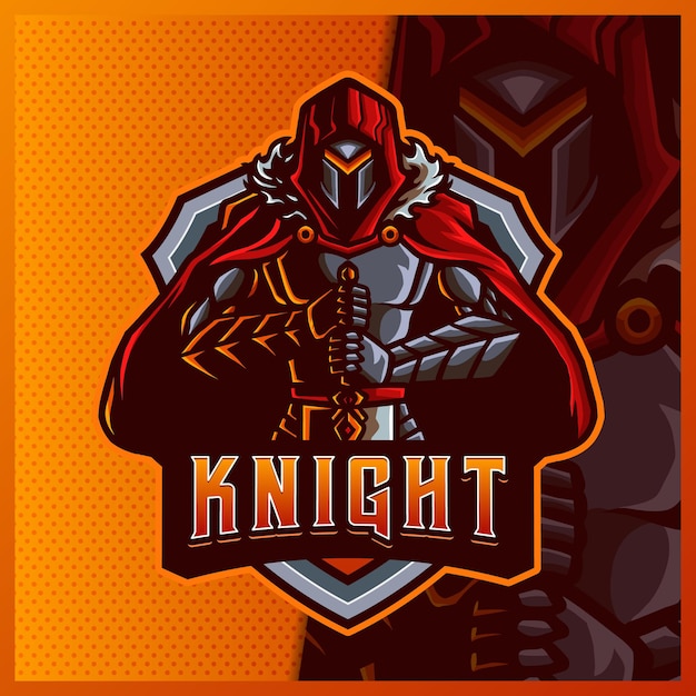 Modelo de vetor de ilustrações de design de logotipo mascote knight warrior wing, logotipo tiger para flâmula de jogo de equipe youtuber banner twitch discord