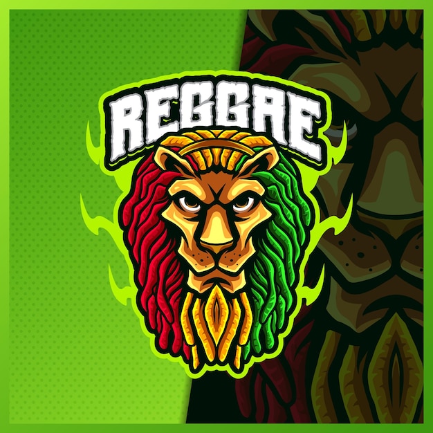 Vetor modelo de vetor de ilustrações de design de logotipo mascote reggae lion logotipo tiger para flâmula de jogo de equipe youtuber banner twitch discord, estilo cartoon em cores