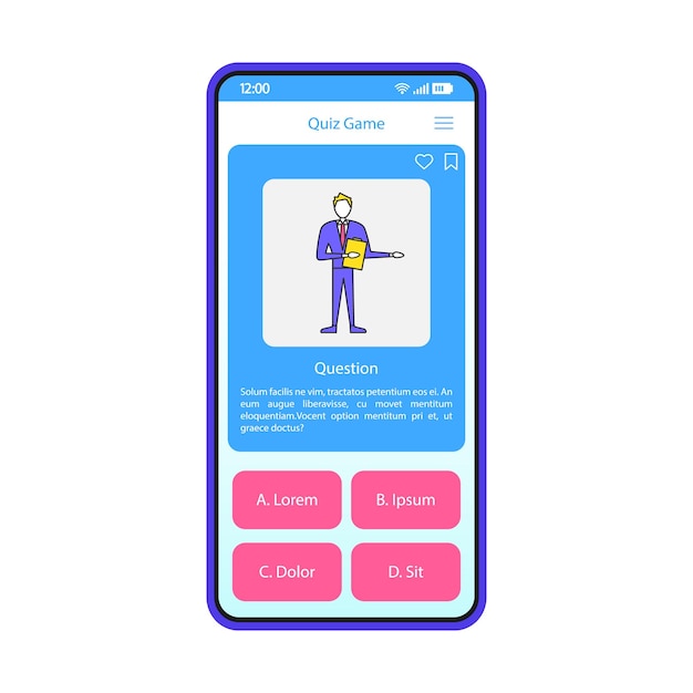 Modelo de vetor de interface de smartphone de aplicativo de jogo de perguntas