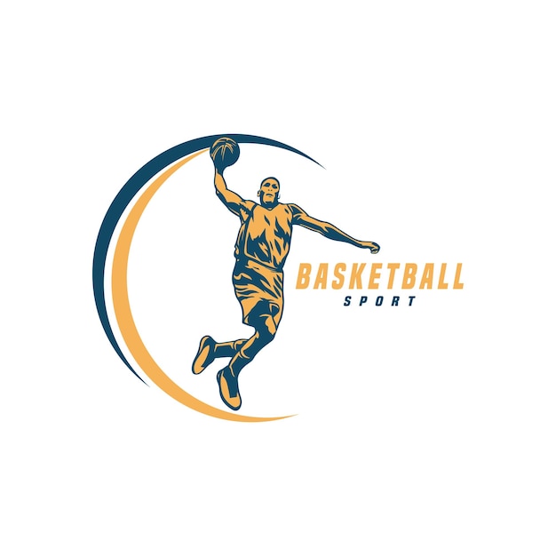 Modelo de vetor de logotipo de silhueta de esporte de basquete silhueta de um jogador de basquete slam dunk vector