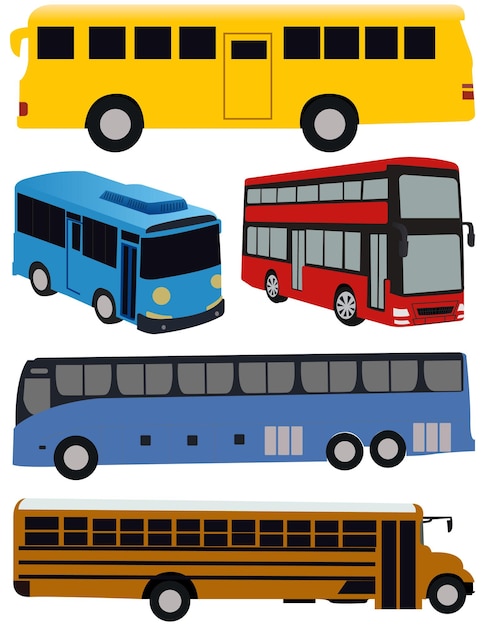 Modelo de vetor de ônibus em fundo branco. Todos os elementos do grupo estão em camadas separadas.