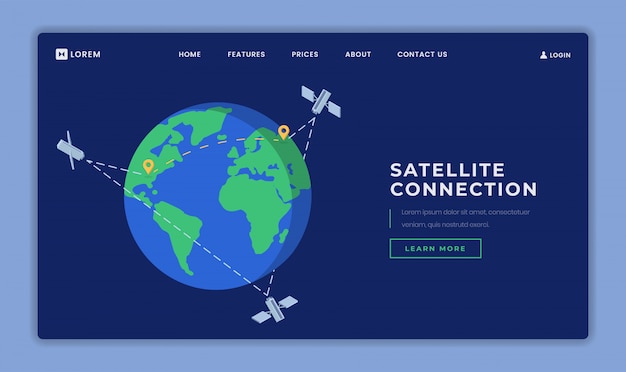 Modelo de vetor de página de destino de conexão via satélite