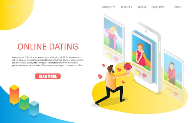 Modelo de vetor de site de página de destino on-line de namoro