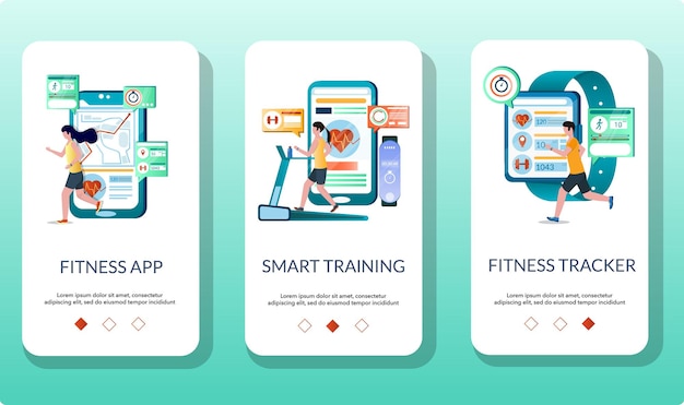 Modelo de vetor de telas de integração de aplicativos móveis de fitness