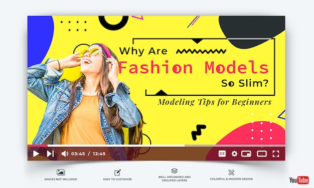 Modelo de vetor premium em miniatura do YouTube para moda
