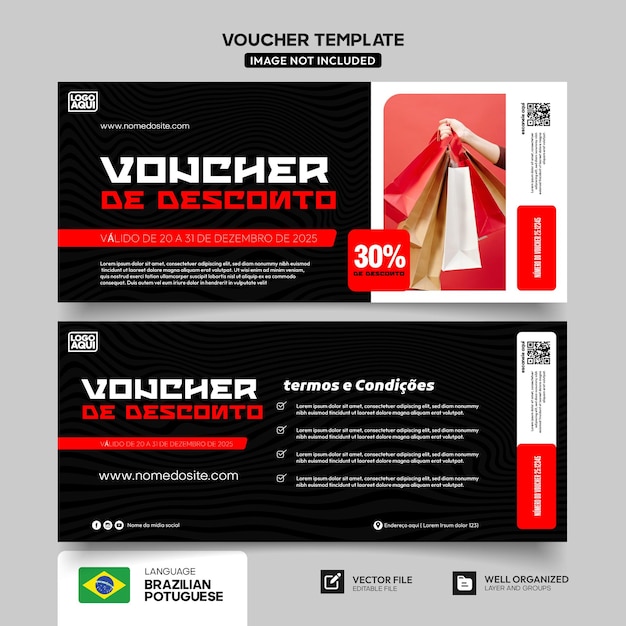 Modelo de voucher de desconto moderno em português