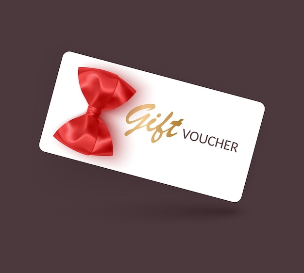 Modelo de voucher de presente com fita realista vermelha Ilustração vetorial Design para convite