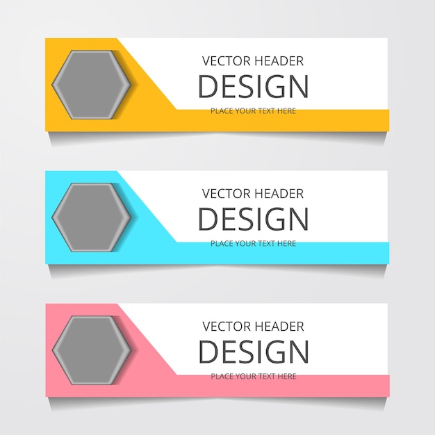 Vetor modelo de web de banner de design abstrato com três modelos de cabeçalho de layout de cores diferentes ilustração vetorial moderna