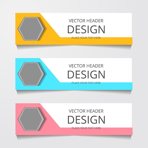 Modelo de web de banner de design abstrato com três modelos de cabeçalho de layout de cores diferentes ilustração vetorial moderna