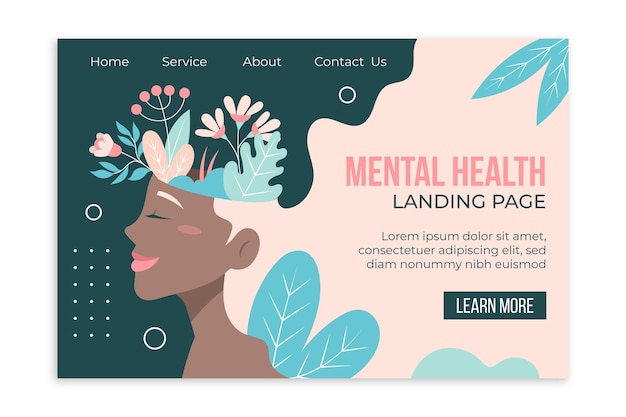 Vetor modelo de web de saúde mental plana