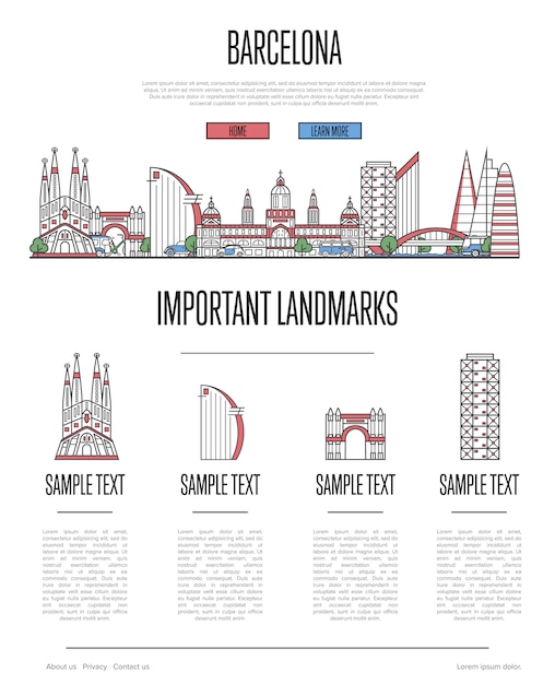 Modelo de web de viagens de barcelona em estilo linear