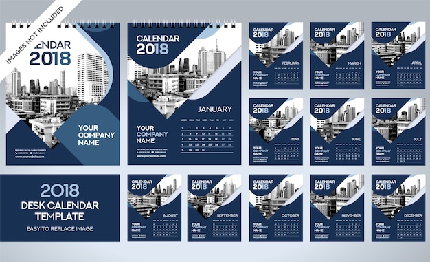 Modelo do calendário de mesa 2018 - 12 meses incluídos - tamanho a5