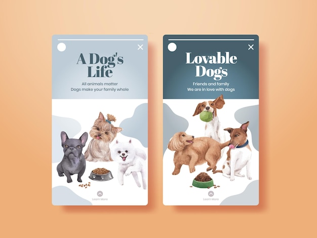 Modelo do Instagram com conceito de cachorro fofo, estilo aquarela